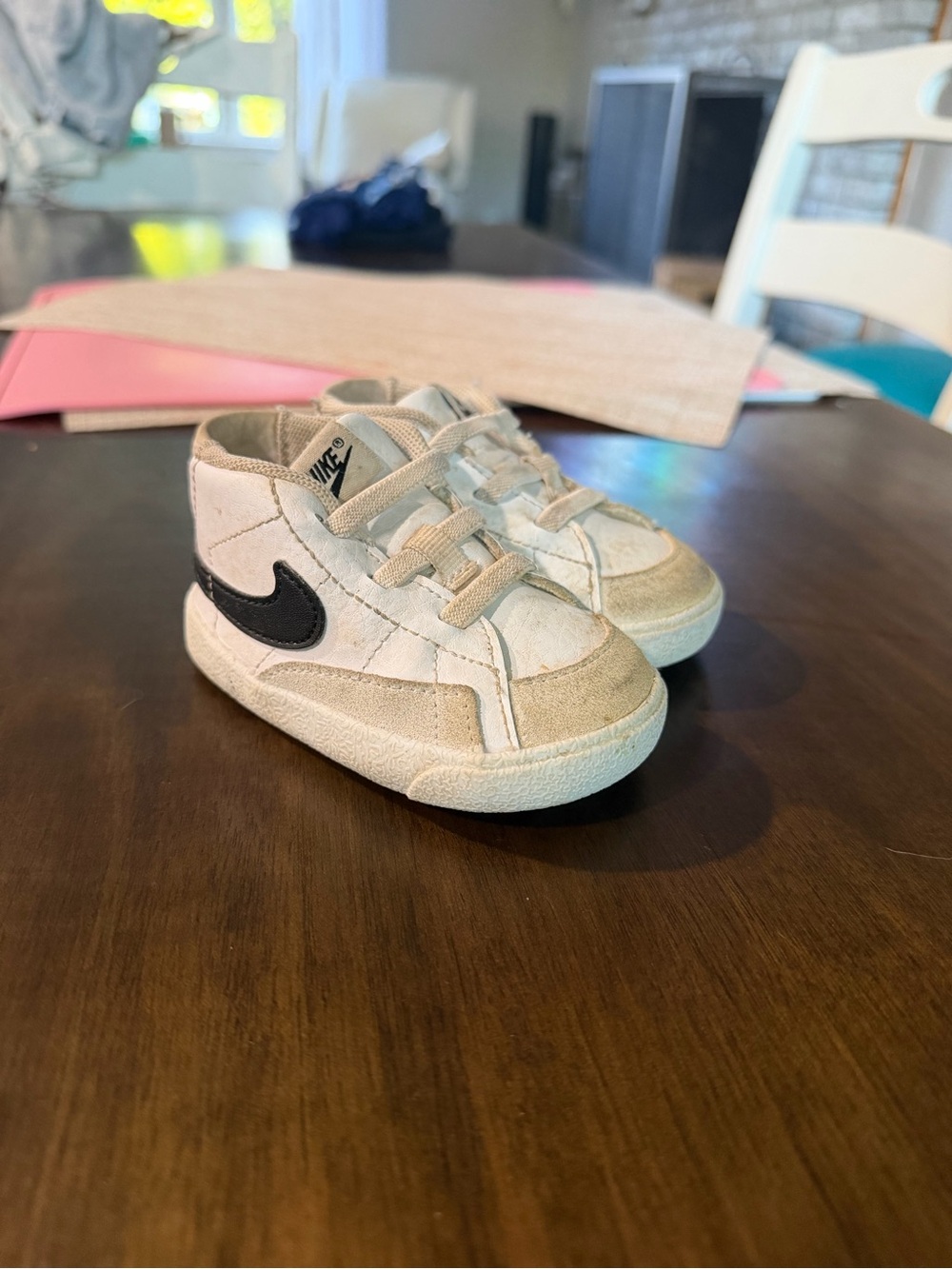 Nike Baby High-Top Sneakers in White, Black Swoosh